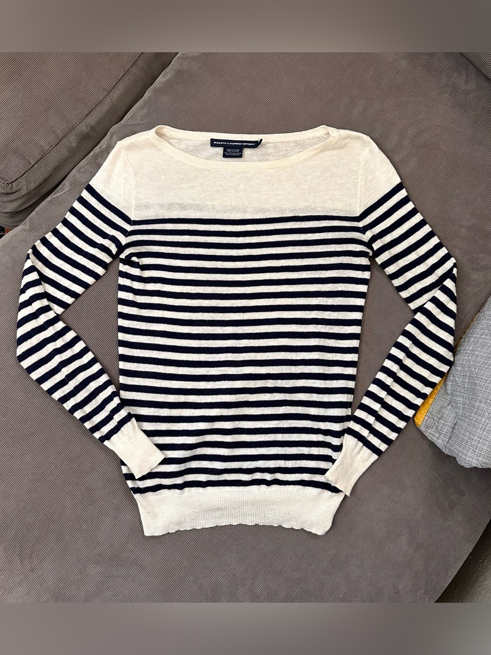 Ralph Lauren Sport Sweater Women’s S White Navy Stripe Boat Neck Nautical Knit